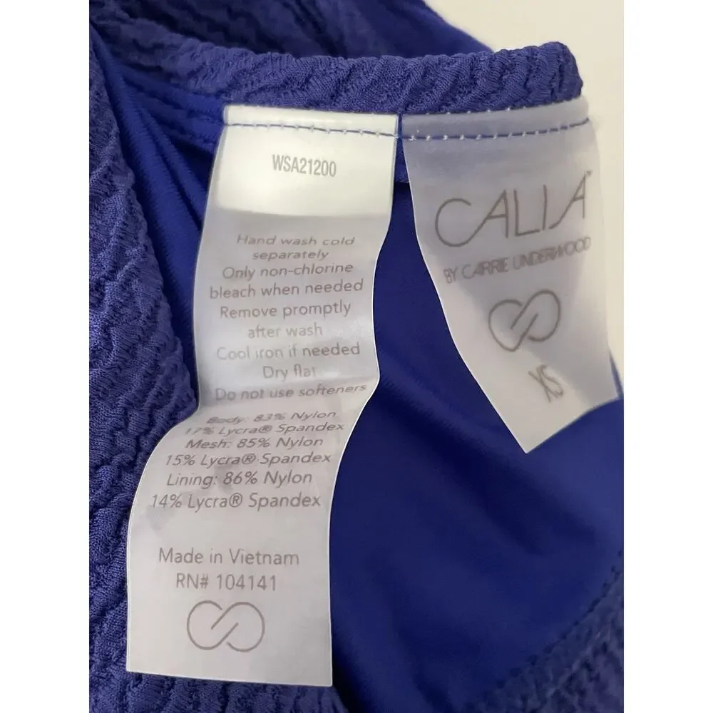 Calia Swim Bikini Top Keyhole Cut Out Textured Swimwear Indigo